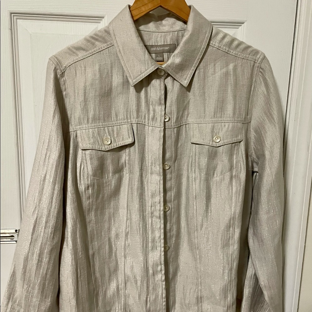 Croft and Barrow silver-gray shirt with silver sheen. Sz L.